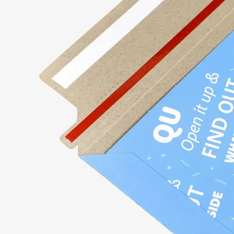 Integrated tear strip on a rigid mailer for easy, clean opening and damage-free access.