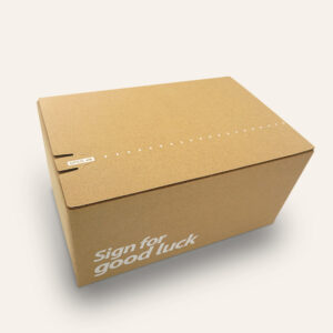 Branded custom corrugated mailer box with a tear strip for quick and easy access