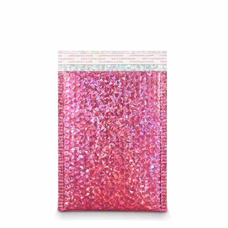 Decorative pink holographic shipping envelopes for boutique brands