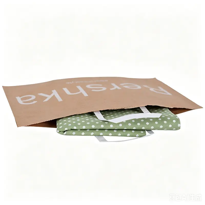 Custom kraft mailer with handle used for clothing e-commerce shipping.