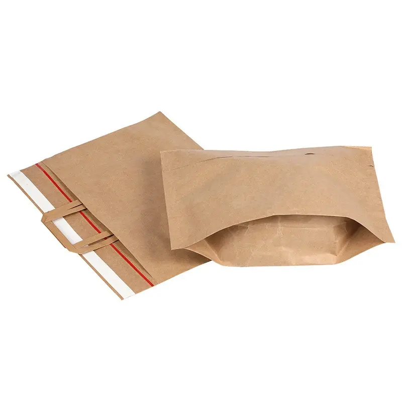 Kraft mailer with bottom gusset and reinforced carry handle for extra capacity.