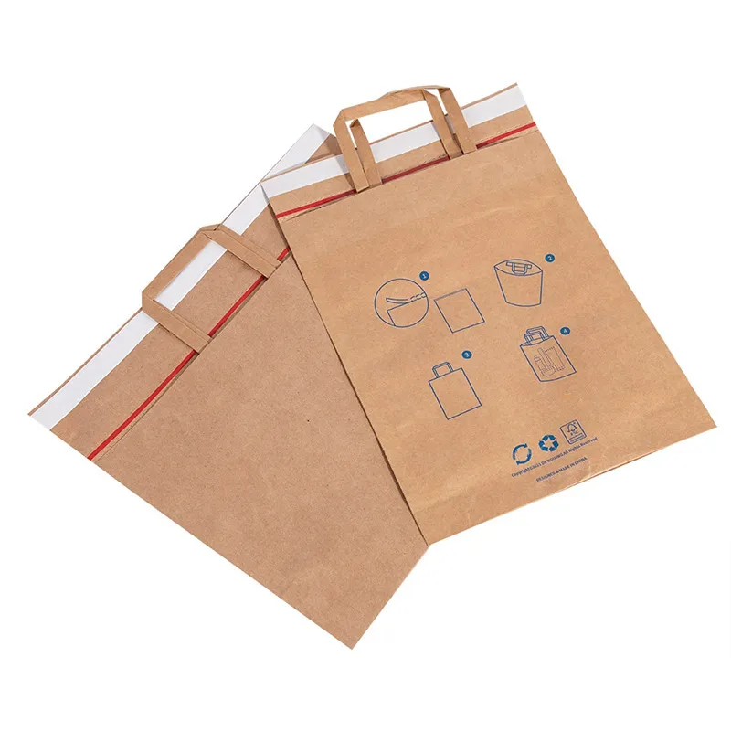 Custom kraft mailer features reinforced handle and self-seal strip.